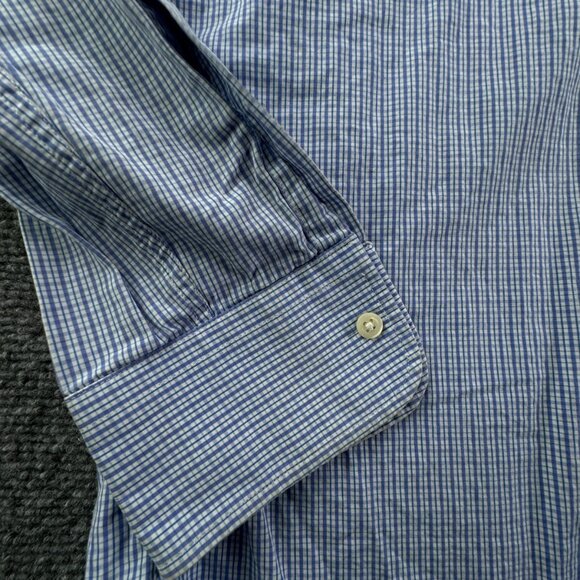 Gitman Bros 15 34 USA Button Up Shirt Blue Check Long Sleeve Men Woven Adult ** - Picture 11 of 16